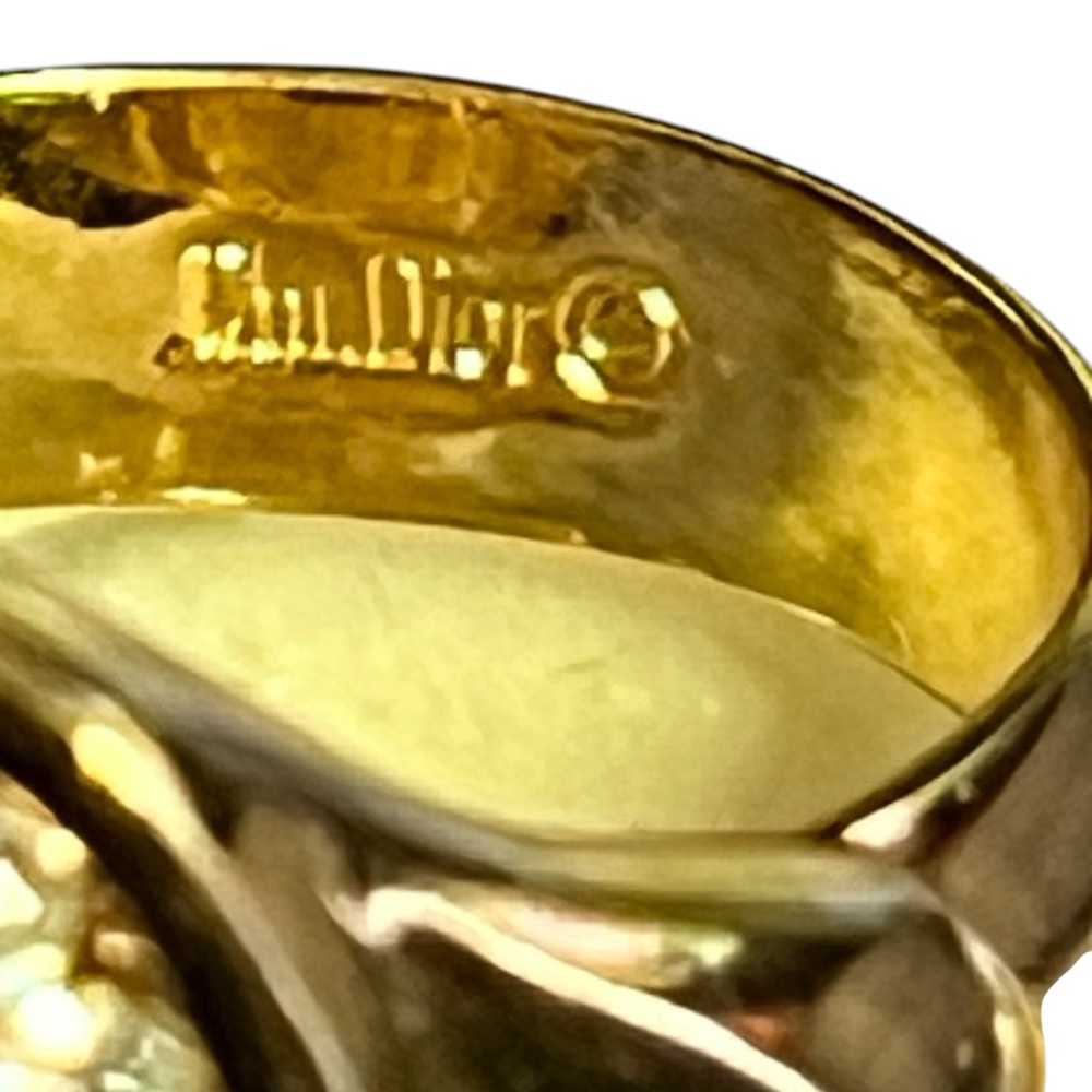 Vintage Christian Dior Gold Tone and Blue Gemstone Halo Ring size 6 - Picture 6 of 16